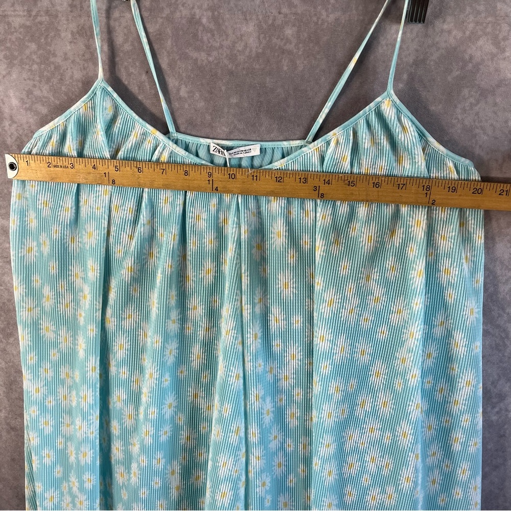 NEW Zara Mini Dress Women Medium Powder Blue Floral Print Crinkle Sleeveless NWT - Picture 6 of 9